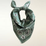 Dual Atelier Costa Paisley Yeşil Bandana Desenli İpeksi Organik Pamuk Kumaş Bandana Fular