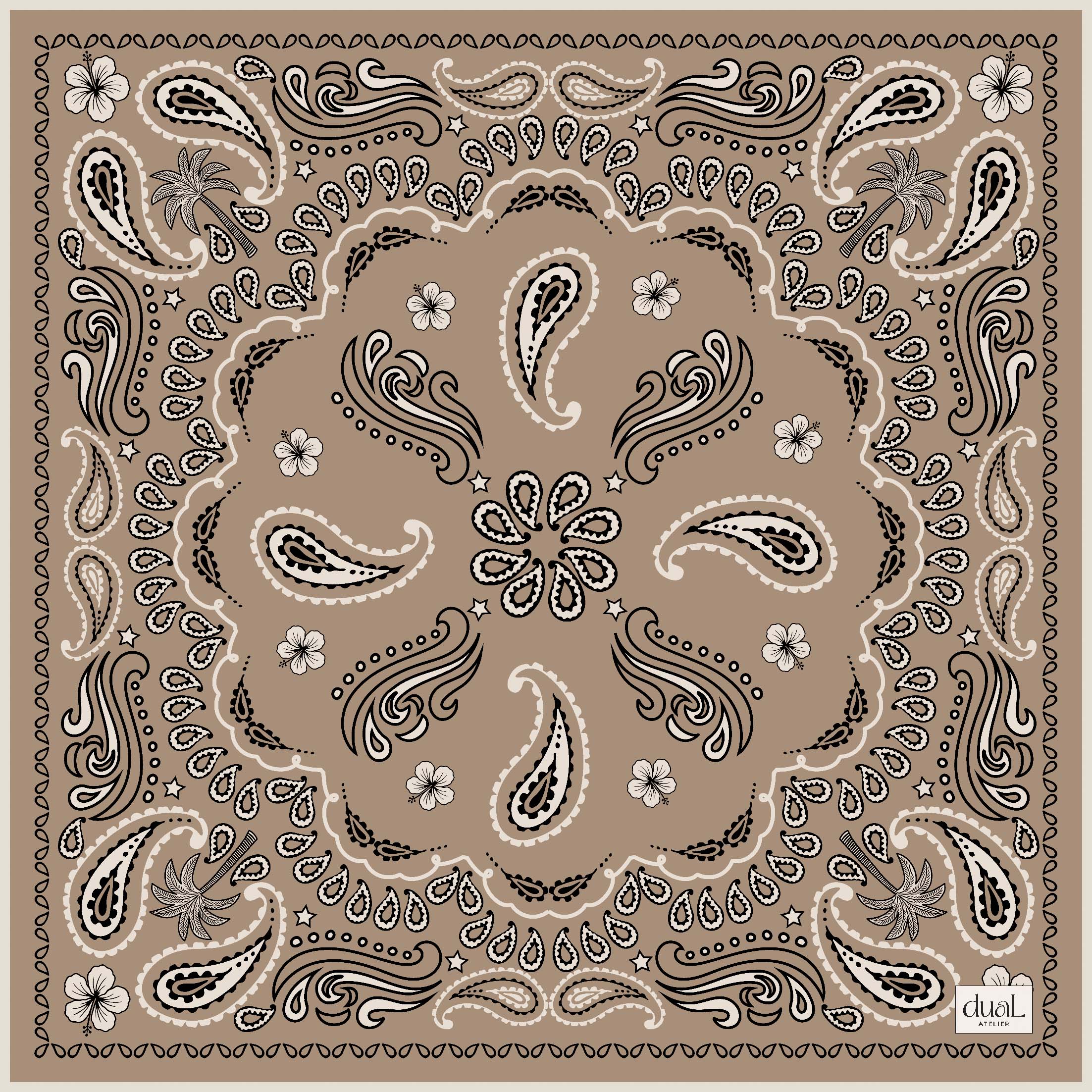 Dual Atelier Costa Paisley Bej Bandana Desenli İpeksi Organik Pamuk Kumaş Bandana Fular