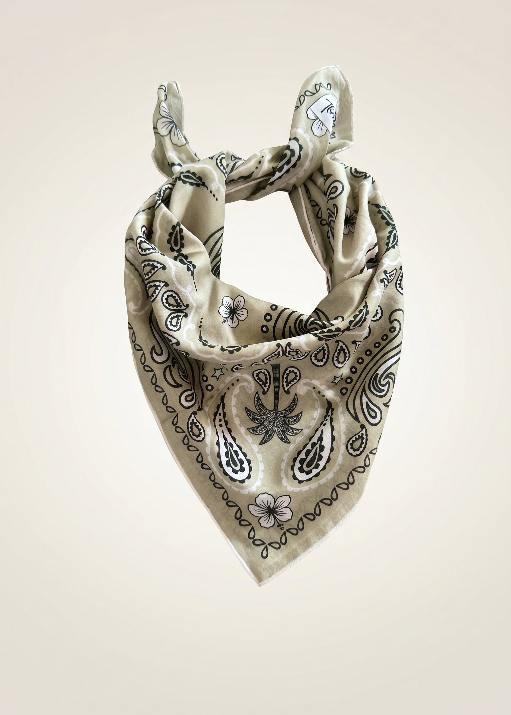 Dual Atelier Costa Paisley Bej Bandana Desenli İpeksi Organik Pamuk Kumaş Bandana Fular