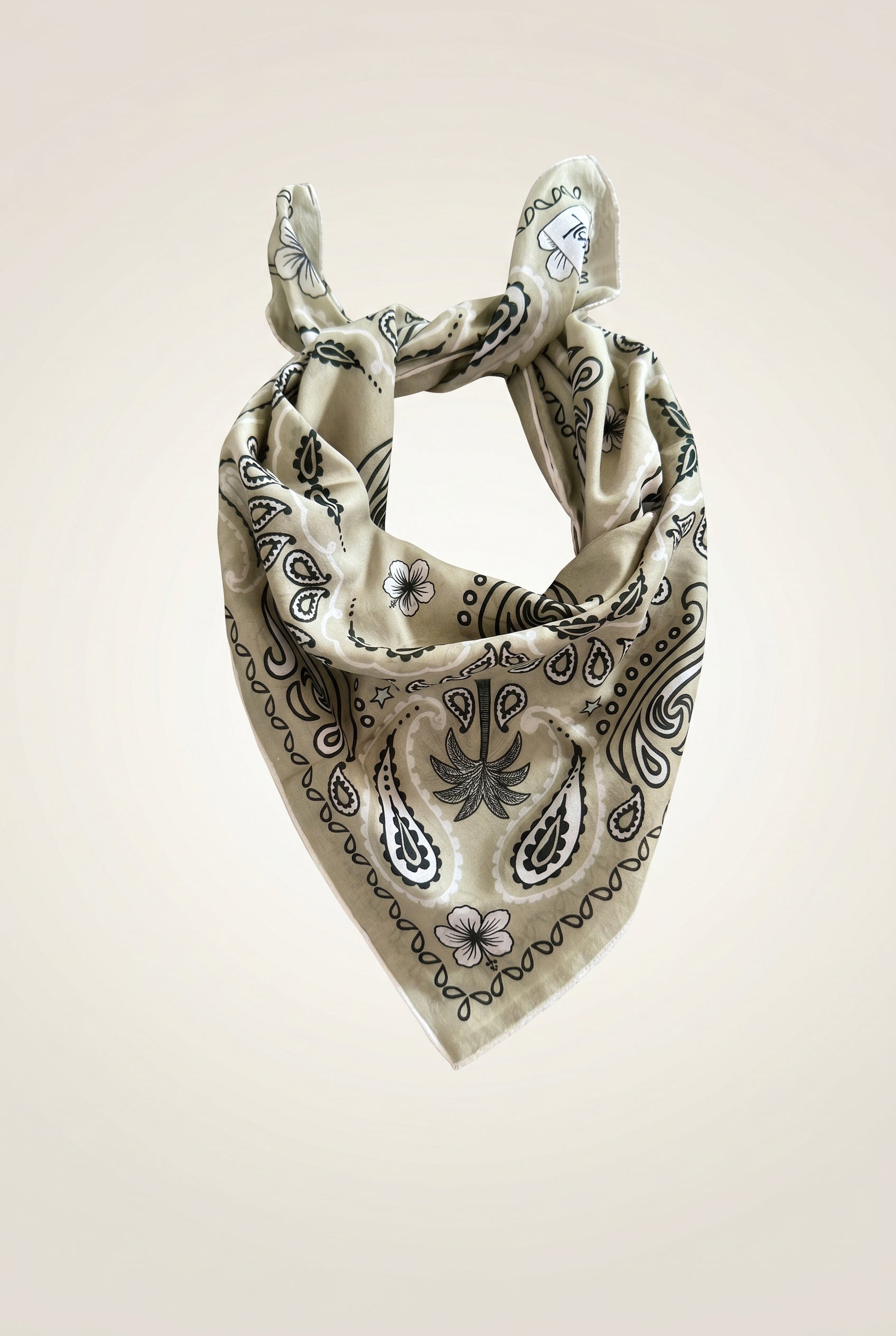 Dual Atelier Costa Paisley Bej Bandana Desenli İpeksi Organik Pamuk Kumaş Bandana Fular