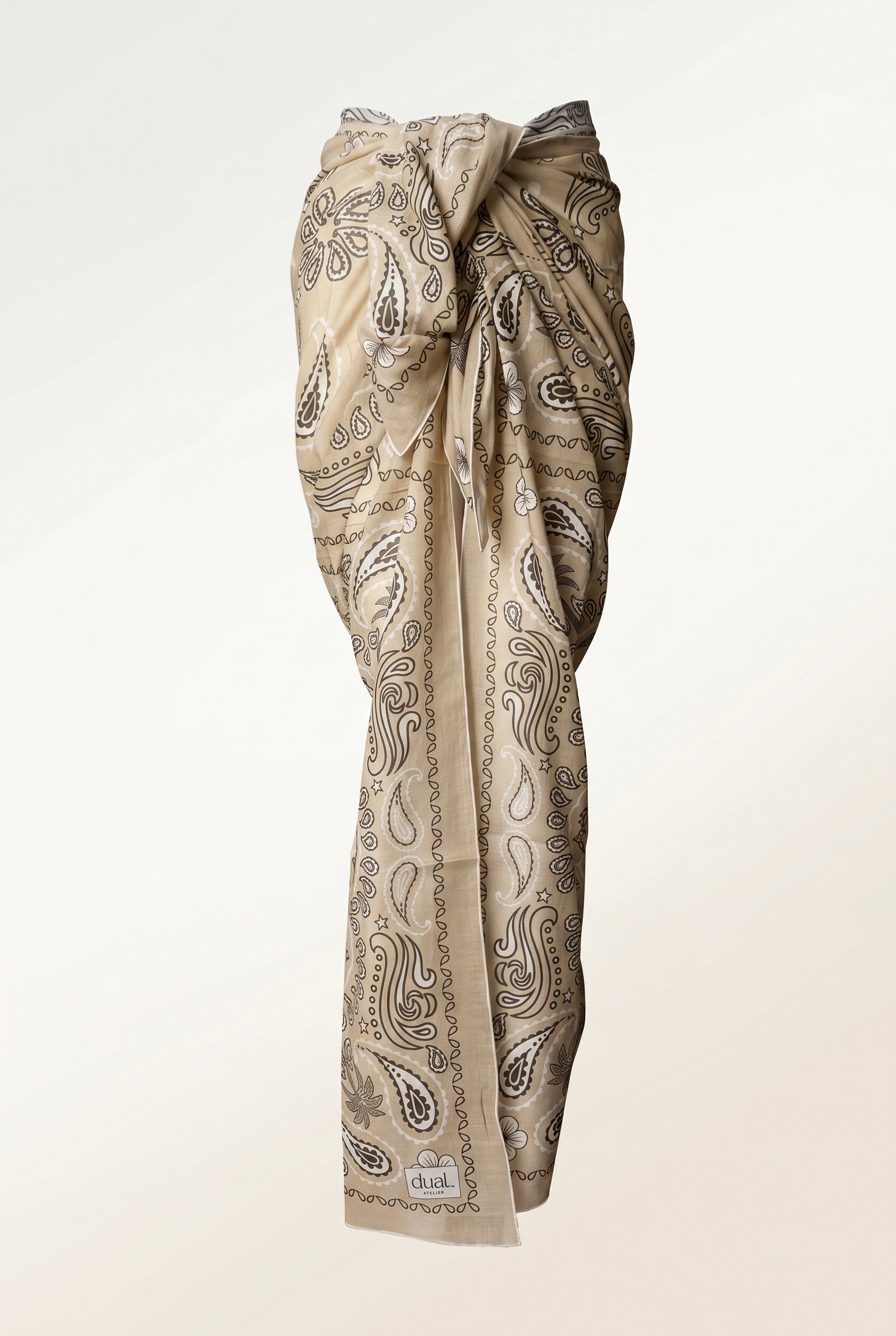 Dual Atelier Costa Paisley Bej Bandana Desenli İpeksi Organik Pamuk Kumaş Kare Pareo Şal