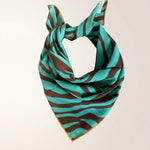 Dual Atelier Mint Safari Yeşil Zebra Desenli İpeksi Organik Pamuk Kumaş Bandana Fular