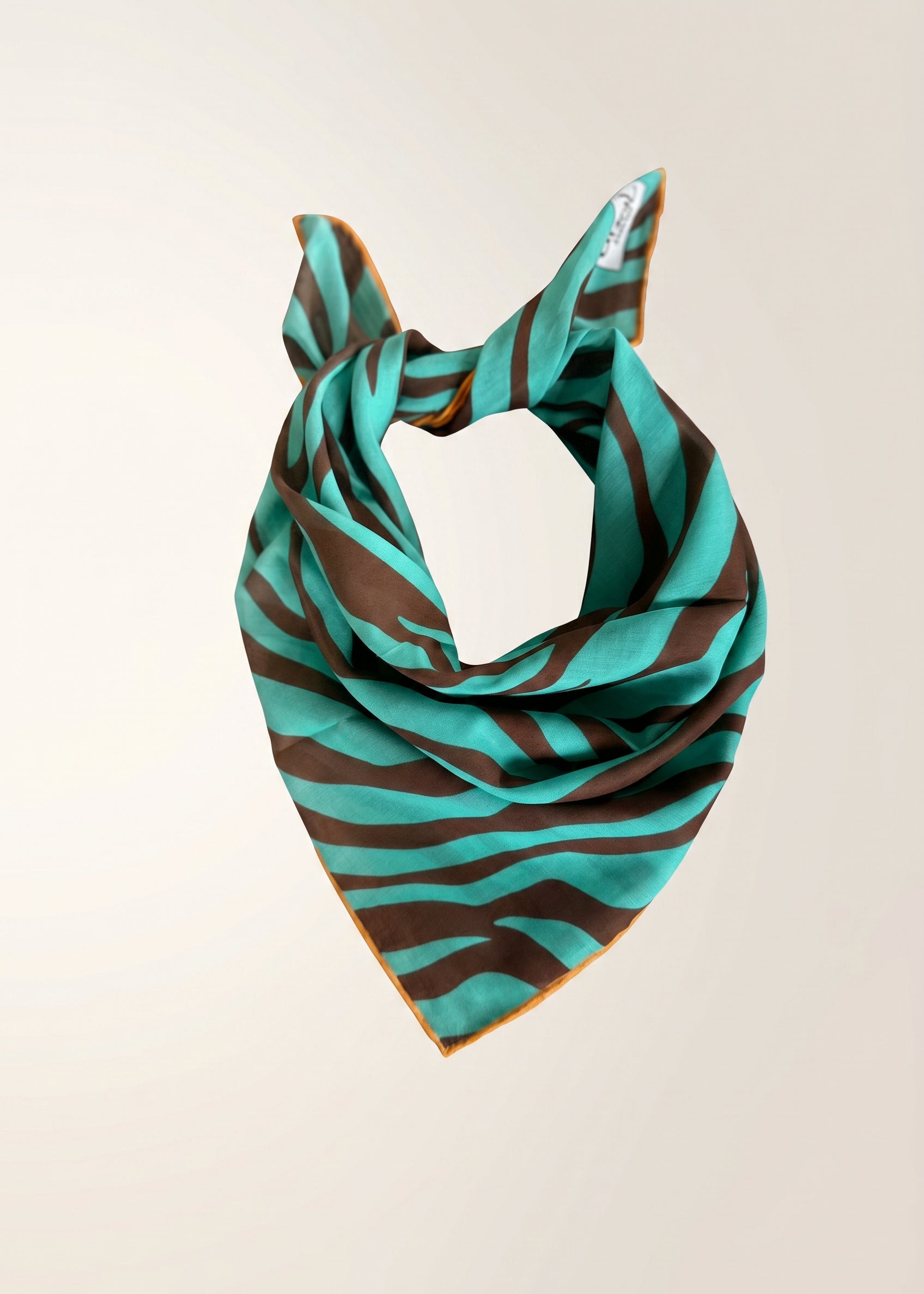 Dual Atelier Mint Safari Yeşil Zebra Desenli İpeksi Organik Pamuk Kumaş Bandana Fular