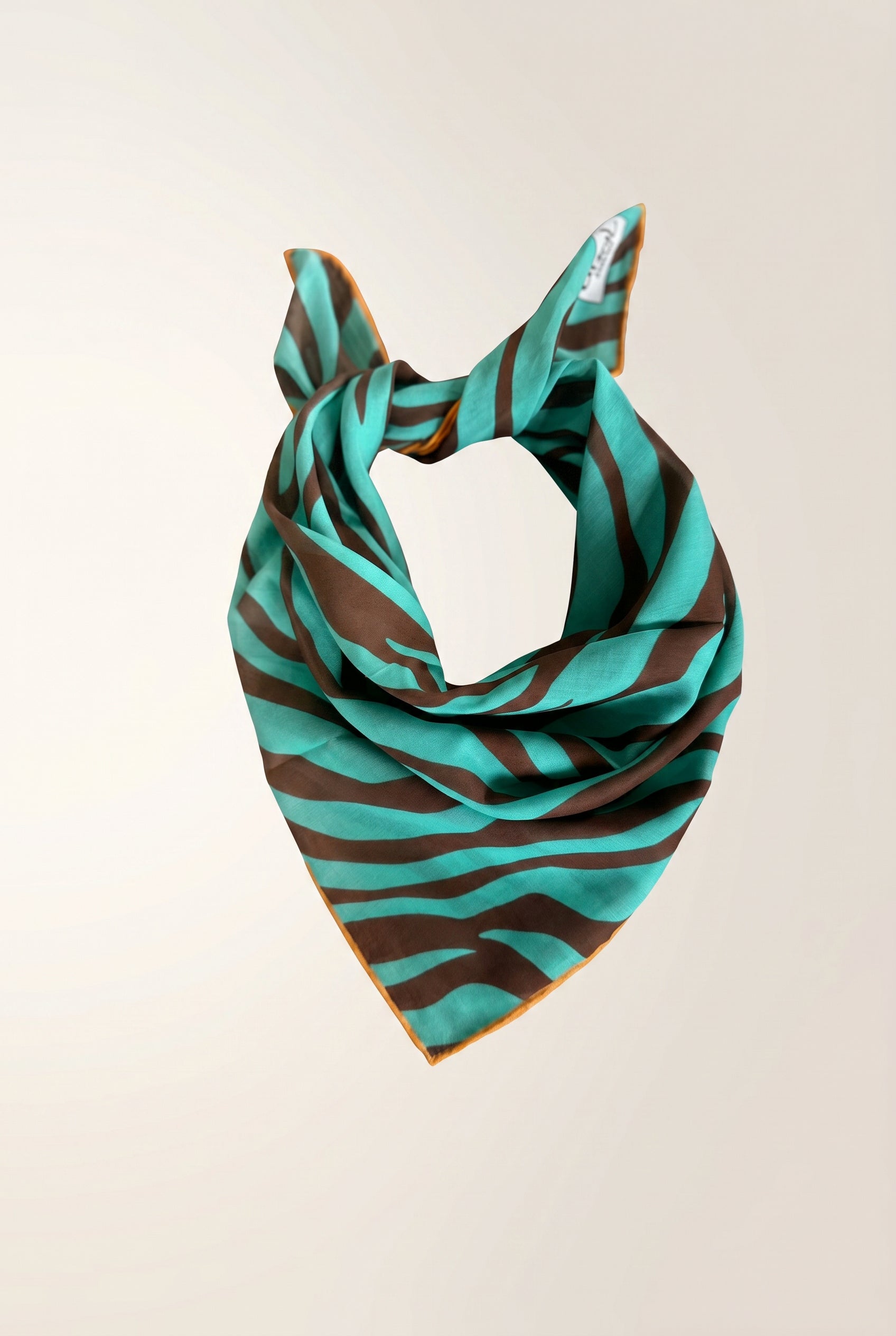 Dual Atelier Mint Safari Yeşil Zebra Desenli İpeksi Organik Pamuk Kumaş Bandana Fular