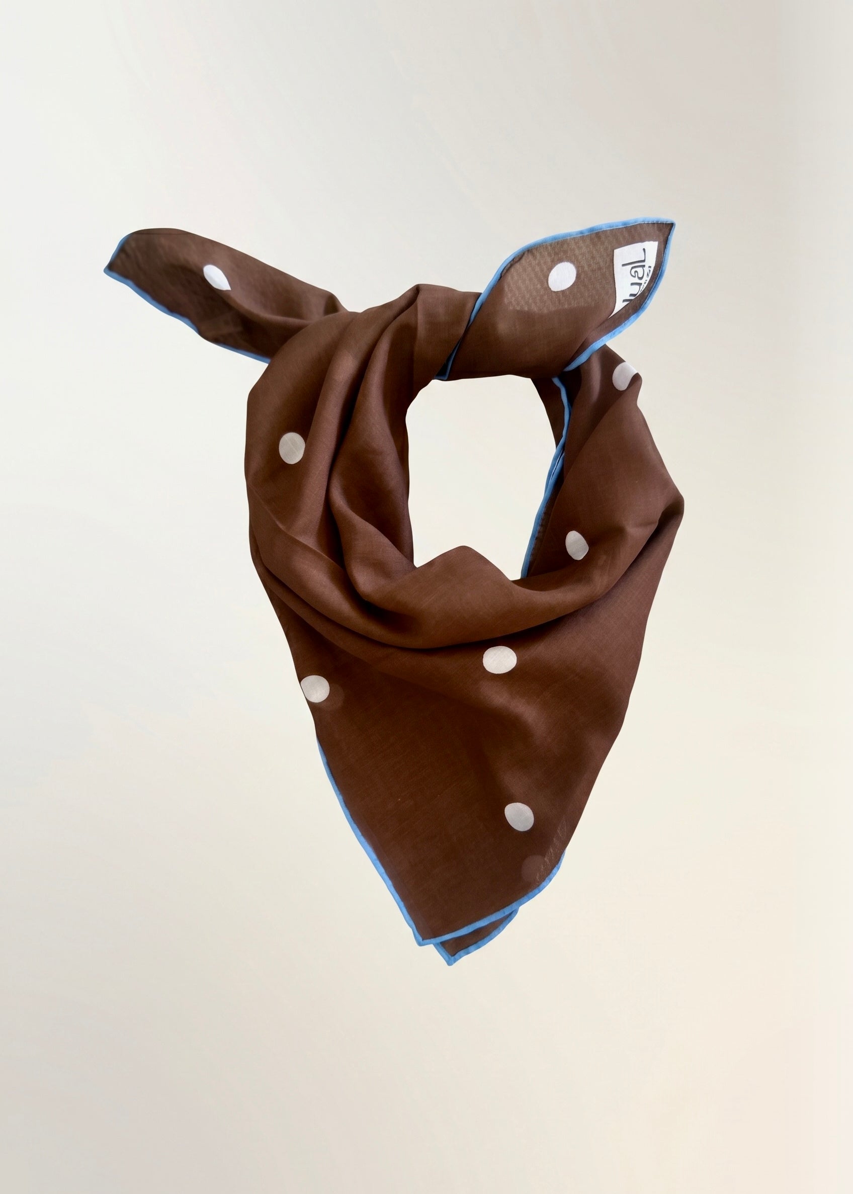 Dual Atelier Riviera Dot Kahve Desenli Puantiyeli İpeksi Organik Pamuk Kumaş Bandana Fular