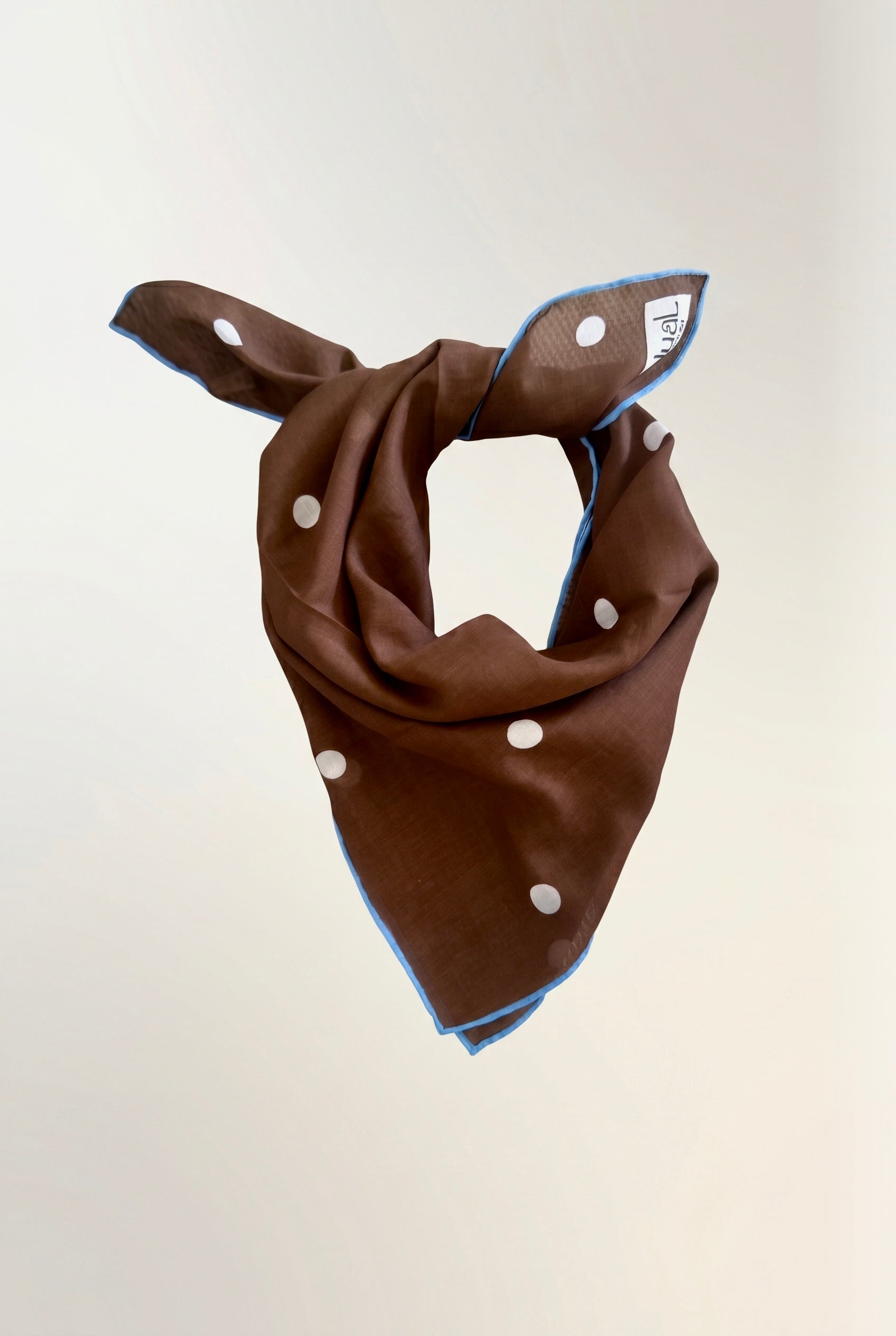 Dual Atelier Riviera Dot Kahve Desenli Puantiyeli İpeksi Organik Pamuk Kumaş Bandana Fular