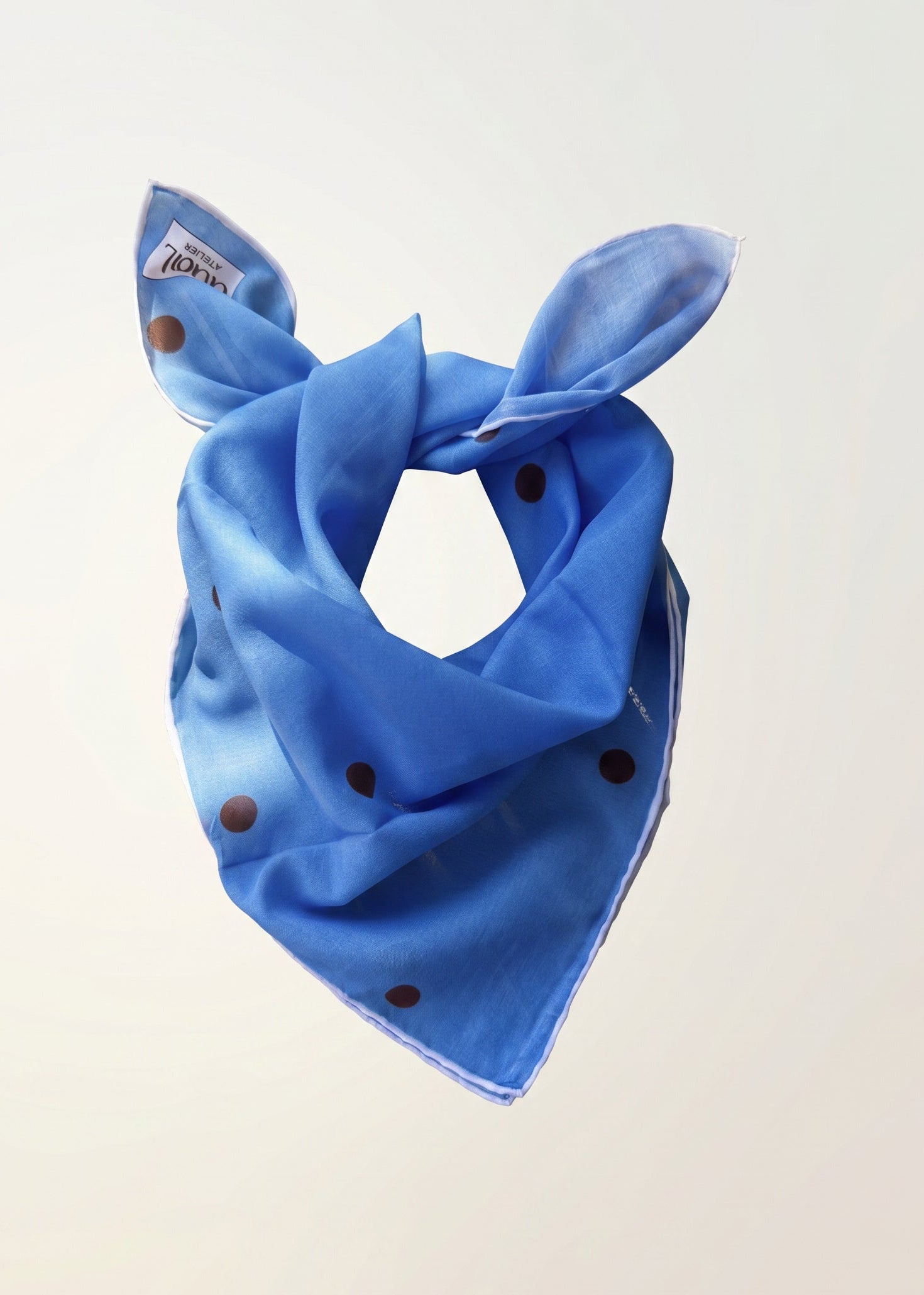 Dual Atelier Riviera Dot Mavi Desenli Puantiyeli İpeksi Organik Pamuk Kumaş Bandana Fular