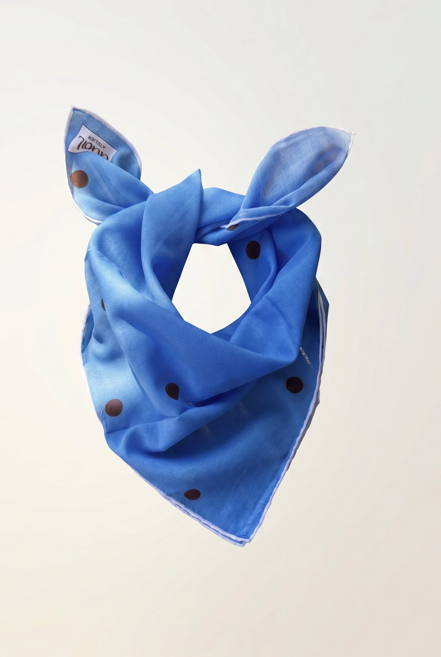 Dual Atelier Riviera Dot Mavi Desenli Puantiyeli İpeksi Organik Pamuk Kumaş Bandana Fular