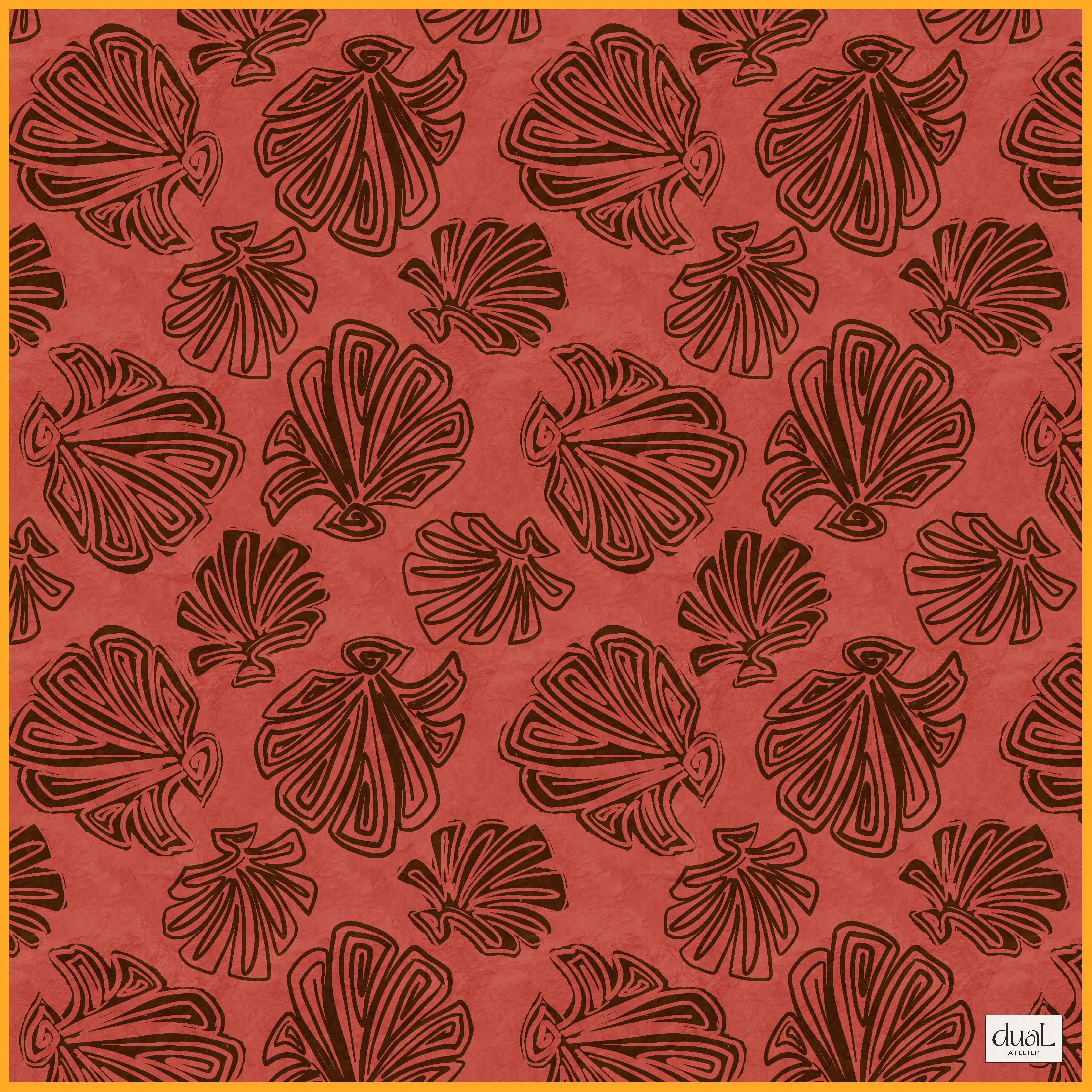 Dual Atelier Seashell Whisper Mercan Desenli İpeksi Organik Pamuk Kumaş Bandana Fular