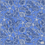 Dual Atelier Stellar Shells Mavi Beyaz  Desenli İpeksi Organik Pamuk Kumaş Bandana Fular