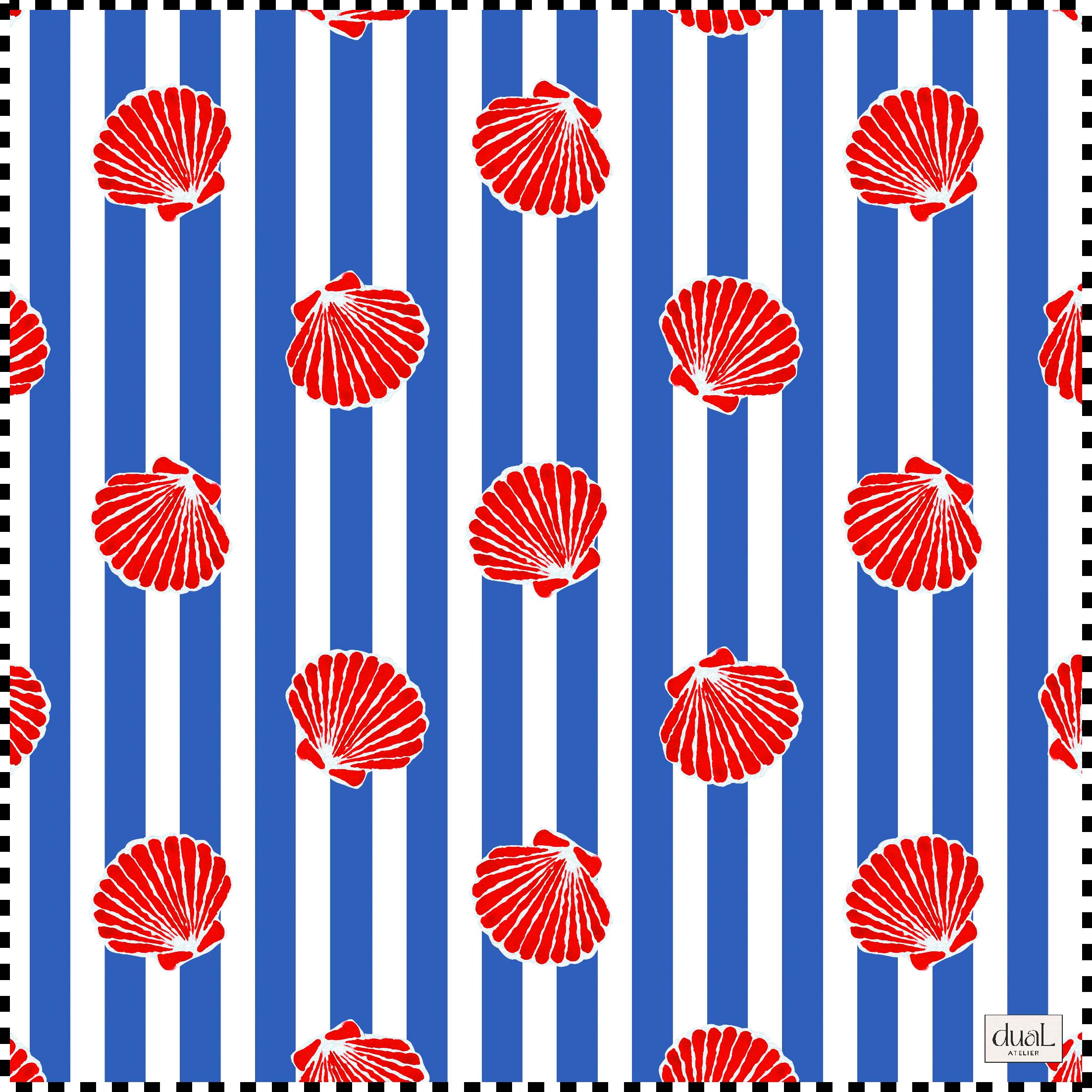 Dual Atelier Stripe Shell Mavi Beyaz Çizgili Desenli İpeksi Organik Pamuk Kumaş Bandana Fular
