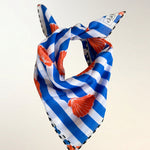 Dual Atelier Stripe Shell Mavi Beyaz Çizgili Desenli İpeksi Organik Pamuk Kumaş Bandana Fular