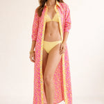 Dual Atelier Sun Rise Pembe Desenli İpeksi Organik Pamuk Kumaş Uzun Gömlek Elbise