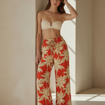 Dual Atelier Sunset Palmiye Desenli İpeksi Organik Viskon Kumaş Pantolon