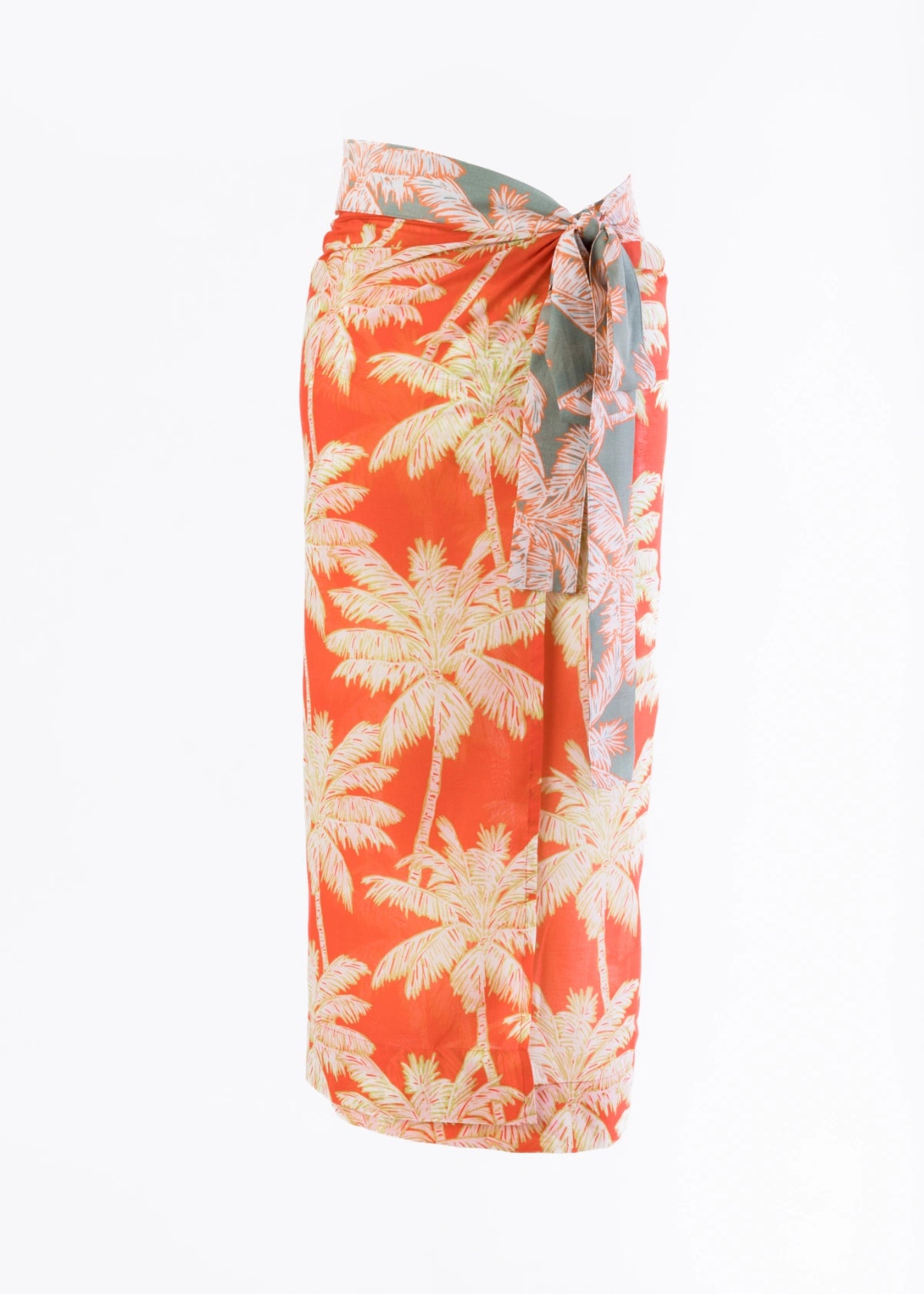 Dual Atelier Sunset Palmiye Turuncu Desenli İpeksi Organik Pamuk Kumaş Uzun Etek Pareo