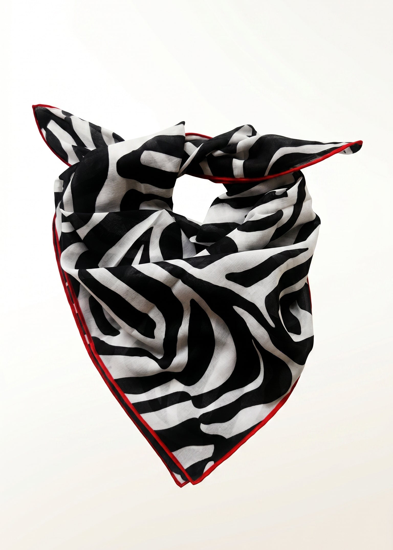 Dual Atelier Wild Stripe Siyah Beyaz Desenli İpeksi Organik Pamuk Kumaş Bandana Fular