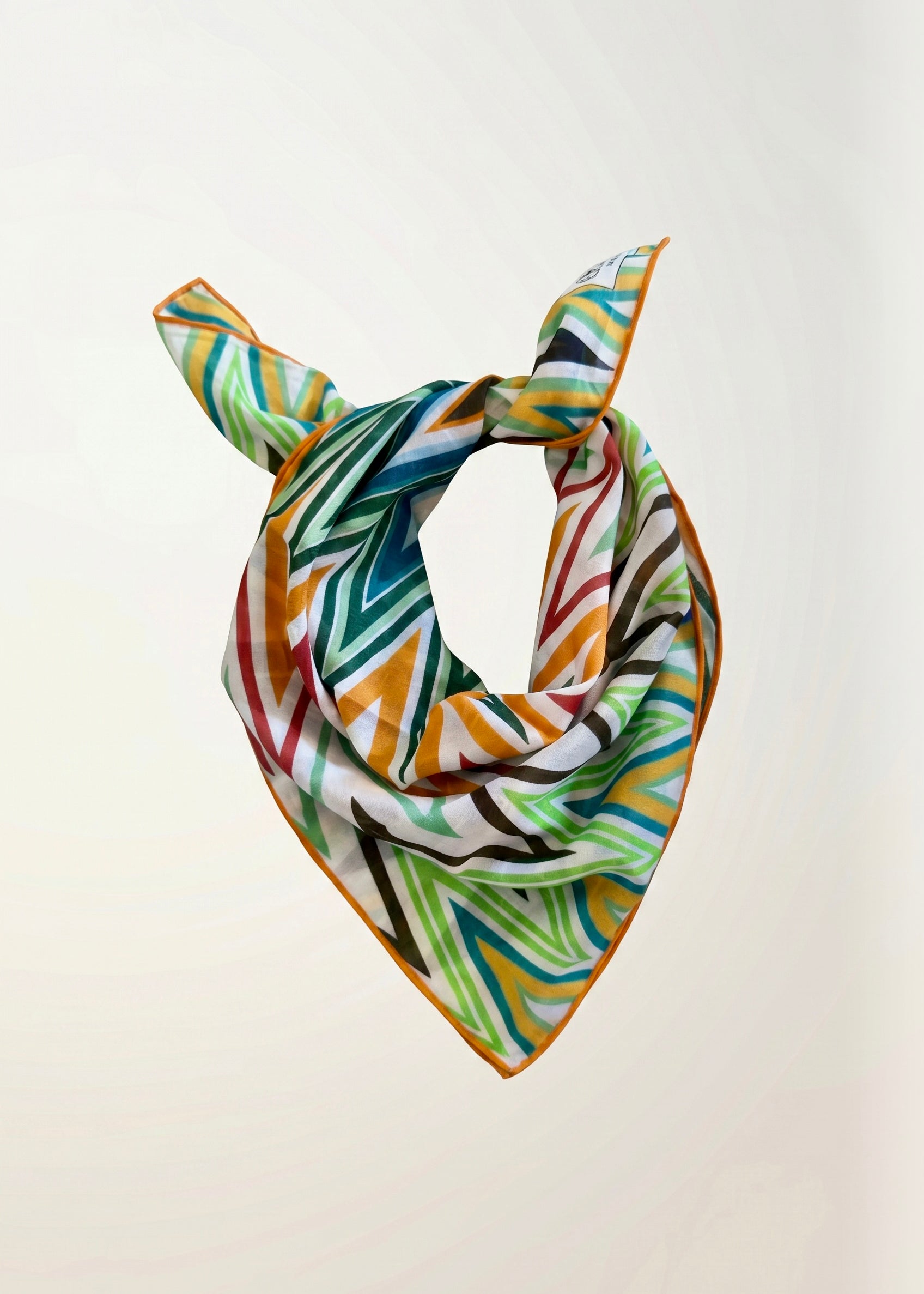 Dual Atelier Zigzag New Çok Renkli Desenli İpeksi Organik Pamuk Kumaş Bandana Fular