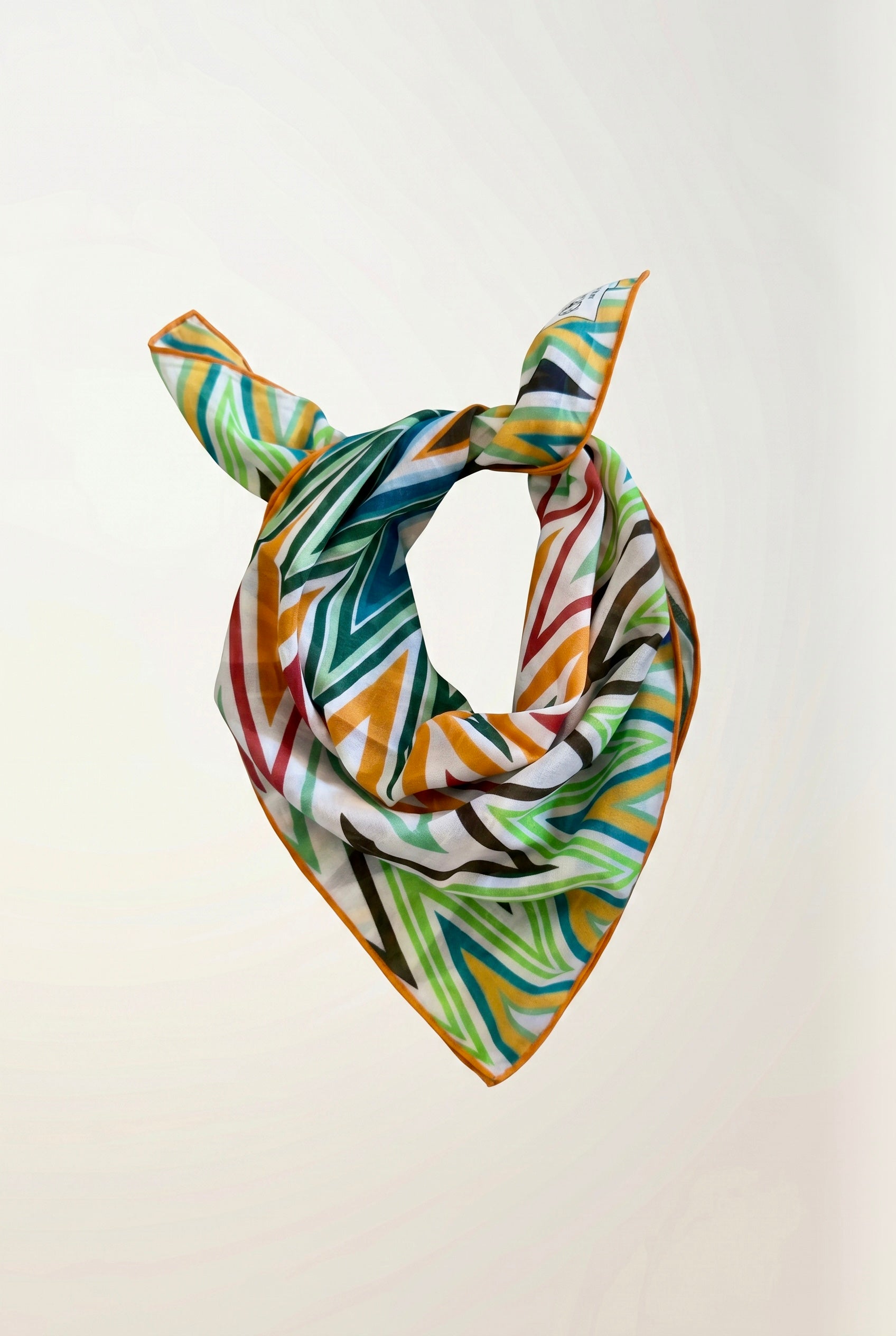 Dual Atelier Zigzag New Çok Renkli Desenli İpeksi Organik Pamuk Kumaş Bandana Fular