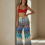 Dual Atelier Zigzag Pulse Çok Renkli İpeksi Organik Viskon Kumaş Pantolon